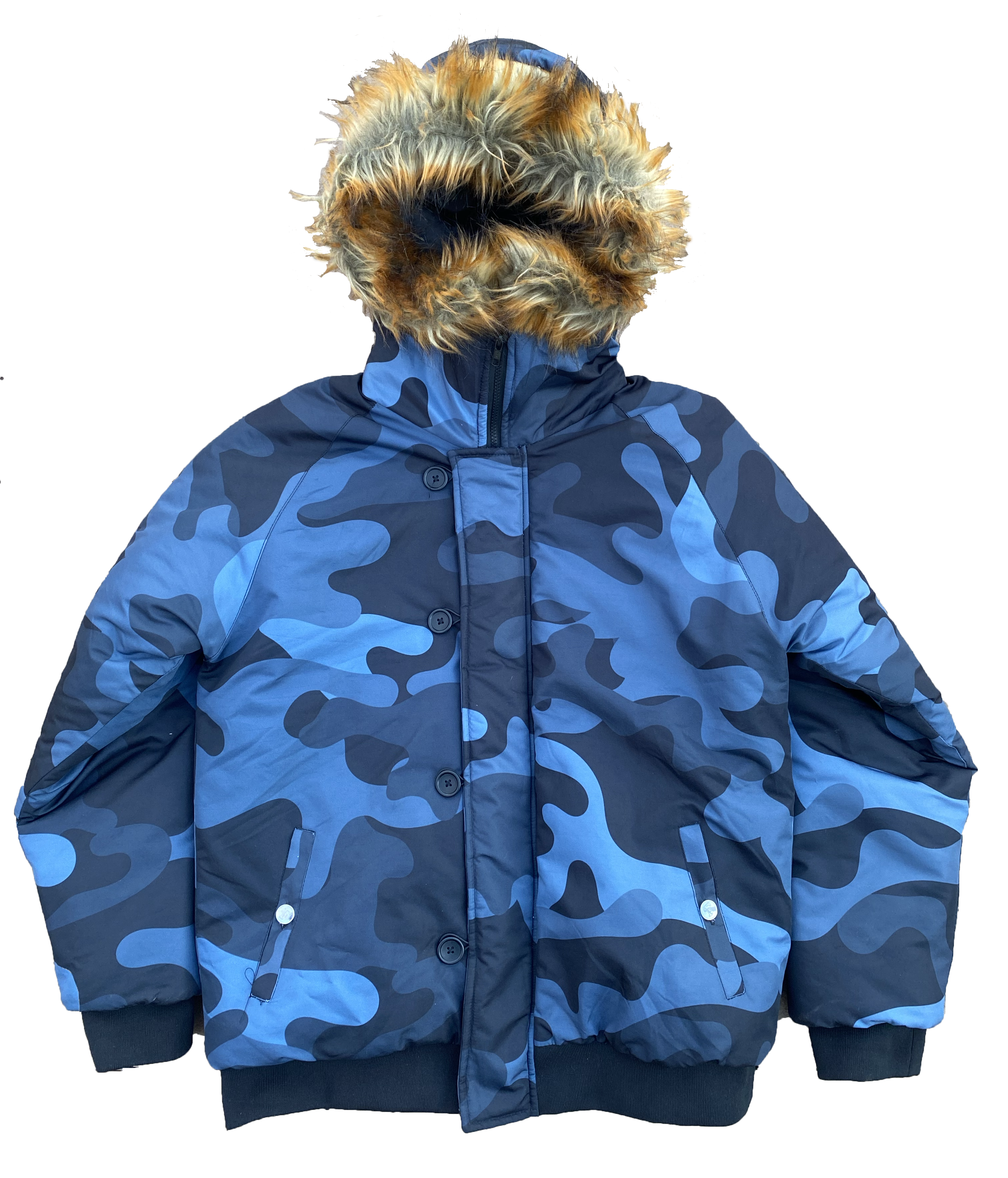 midnight camo puffer fur-coat